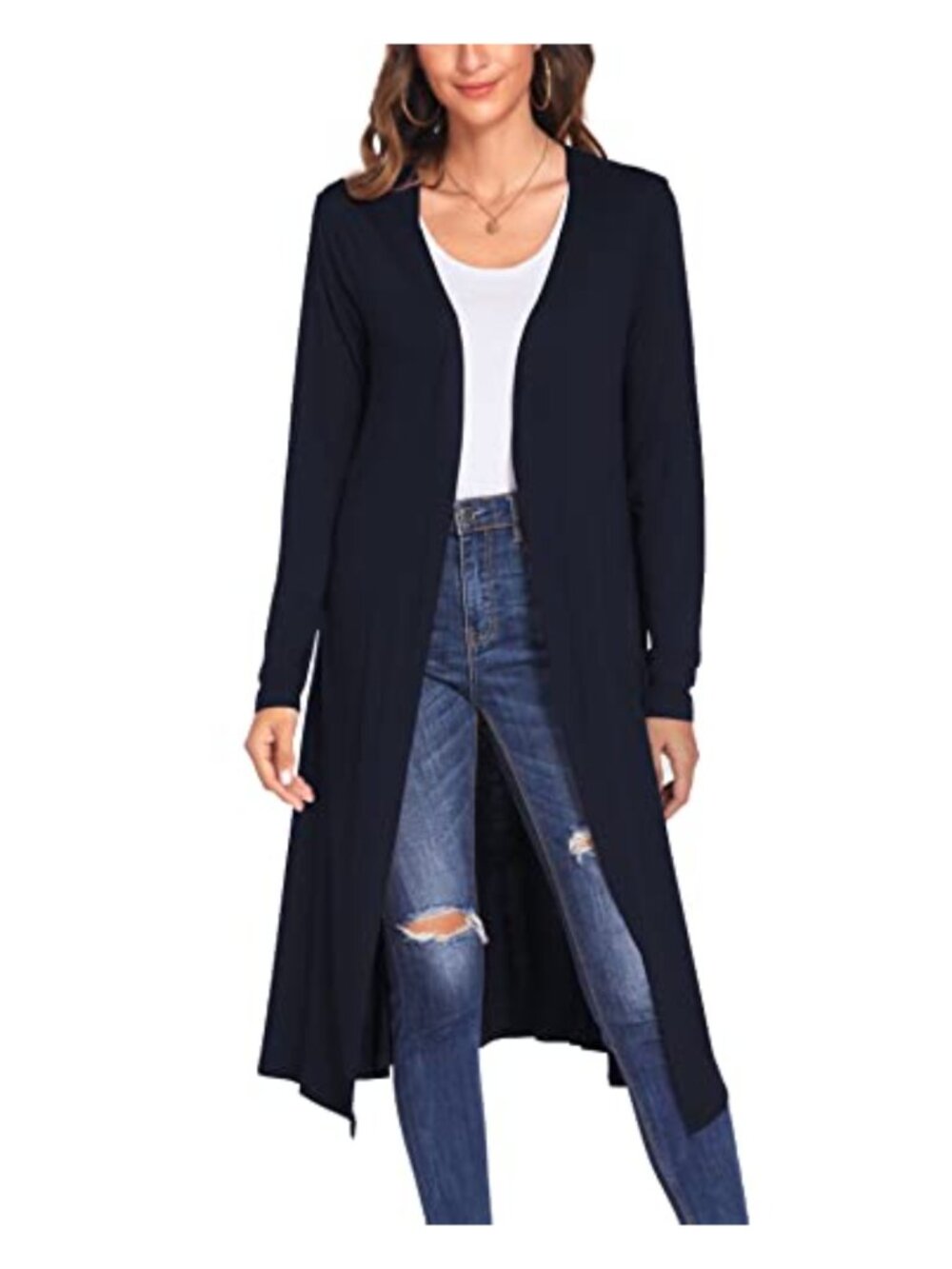 Lightweight Maxi Duster Cardigan Open Front Long Sleeve Rayon Spandex